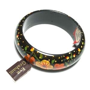 Eva Graham Hand Painted Lacquer Wood Bracelet Bangle Trop Floral Artisan